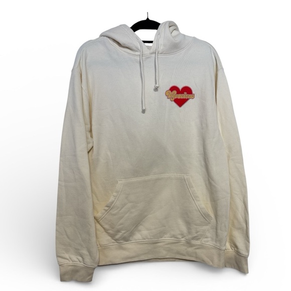 Vyvacious Fashion Cream White "Vivacious" Red Heart Logo Hoodie Sweatshirt M - Picture 4 of 4